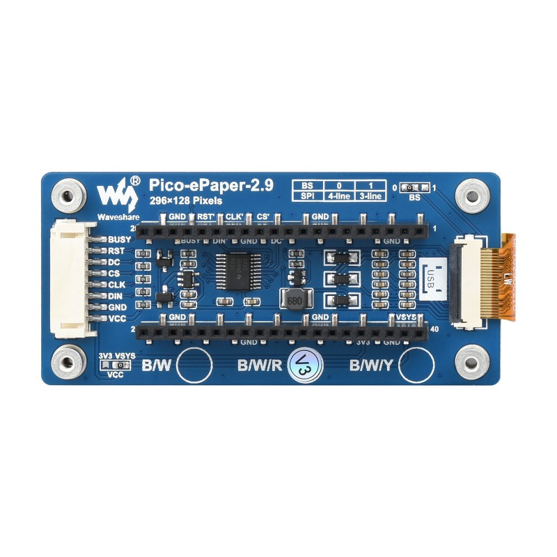 Display Epaper 2.9 - Waveshare Pico-ePaper-2.9-B, 2,9 inch E-Paper E-Ink-displaymodule